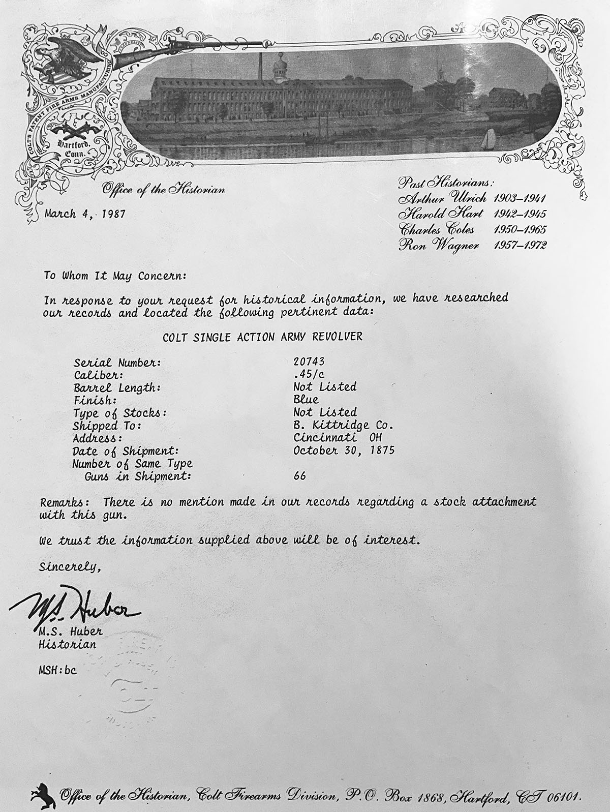 The Colt Archive letter is just one page of many documenting the Mitch Bouyer Colt.